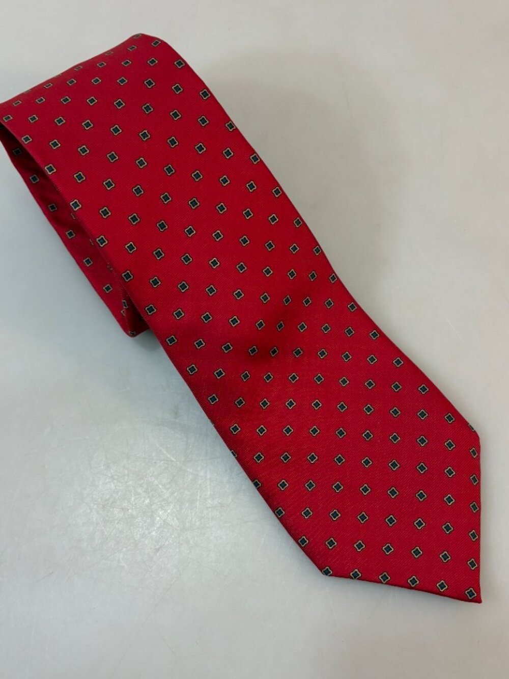 Tattersall Red Silk Rep Skinny Necktie 3 1/8 x 57" Vintage